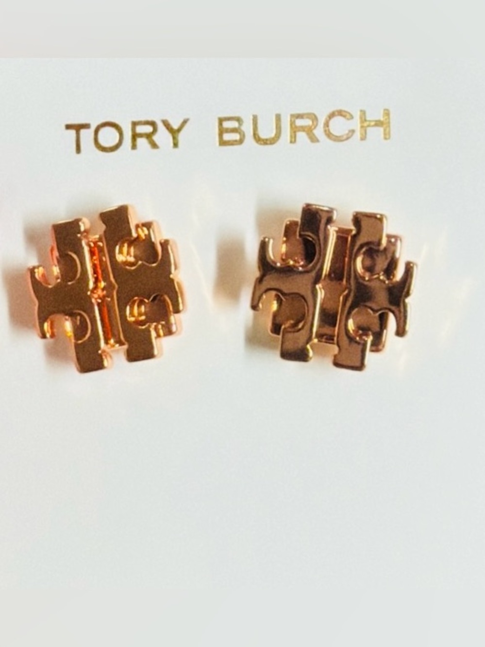 Tory Burch Rose Gold Double-T Large Logo Stud Earrings